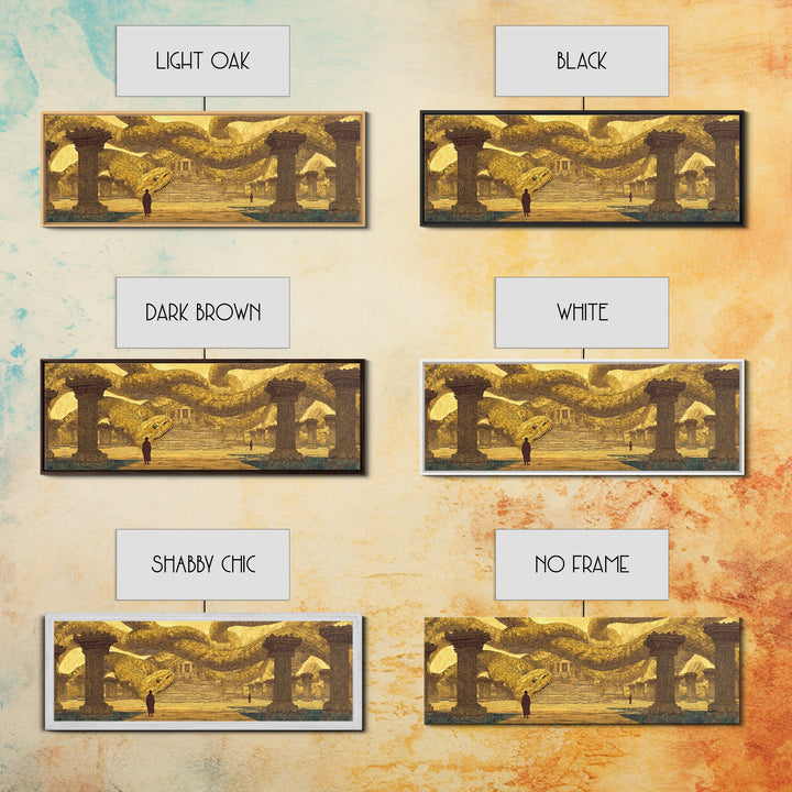 Ancient Golden Serpent Temple Wall Art, African Egyptian Art, Mythic Snake Decor, Luxury Canvas Print For Statement Room