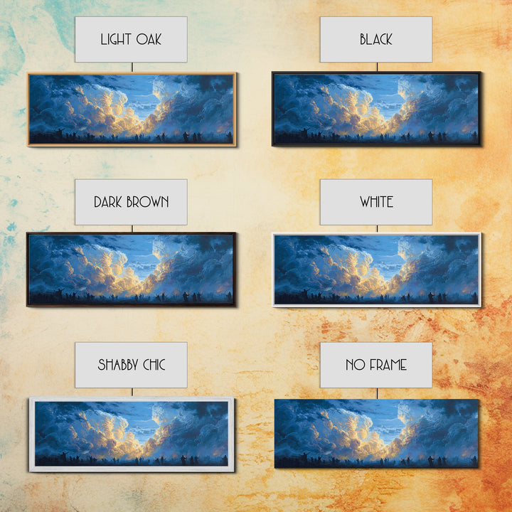 Glowing Sky Celebration Canvas Print, African Spiritual Wall Decor, Blue Gold Cloud Landscape, Afrocentric Home Decor Gift