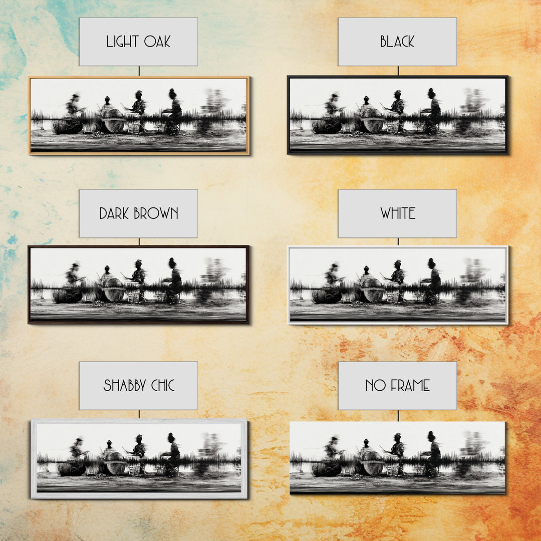 Black And White African Drummers Silhouette Wall Art, Tribal Music Decor, Afrocentric Canvas Print, Cultural Living Room Art