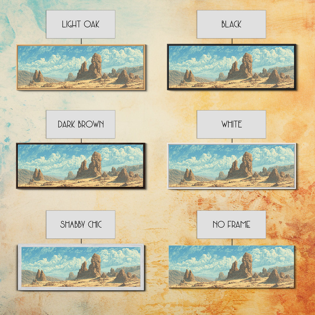 Sunlit Desert Rock Spires And Turquoise Sky Canvas Print, African Landscape Wall Decor, Dreamy Nature Scene Art For Home