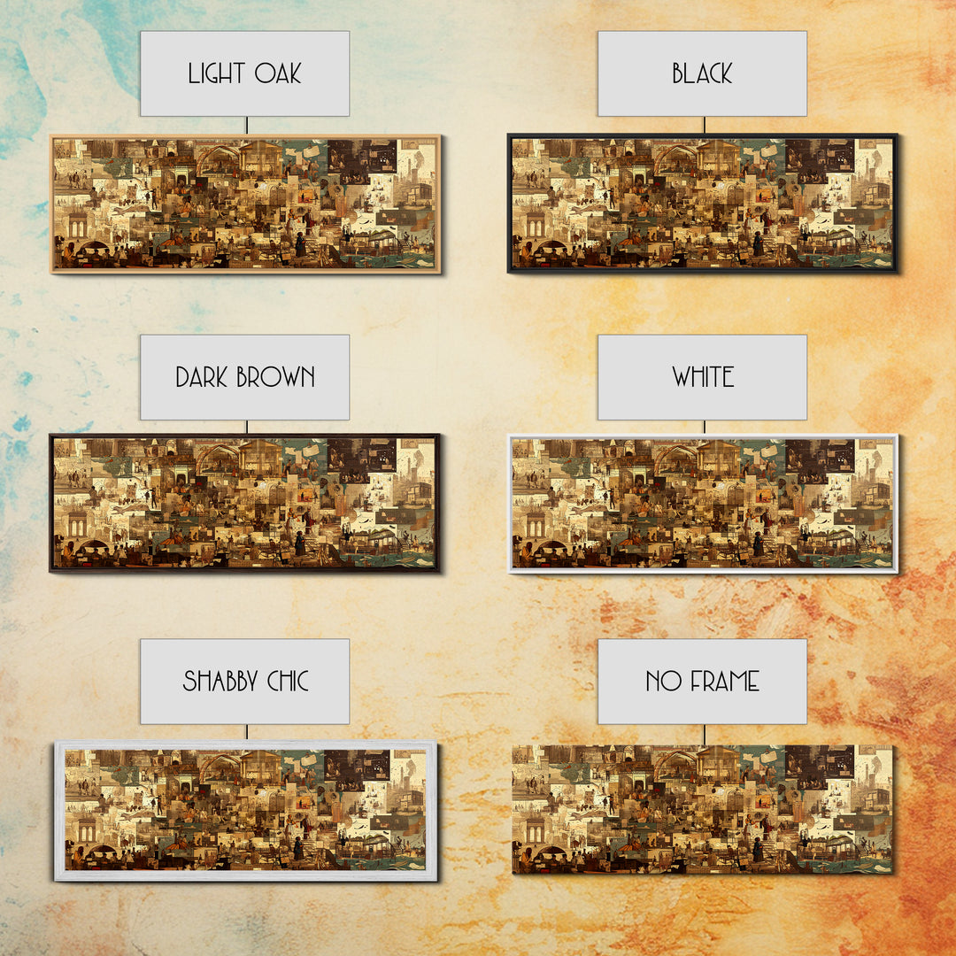 Sepia African Urban Collage Canvas Print, City Market Architecture, Modern African Art Decor, Neutral Living Room Artwork