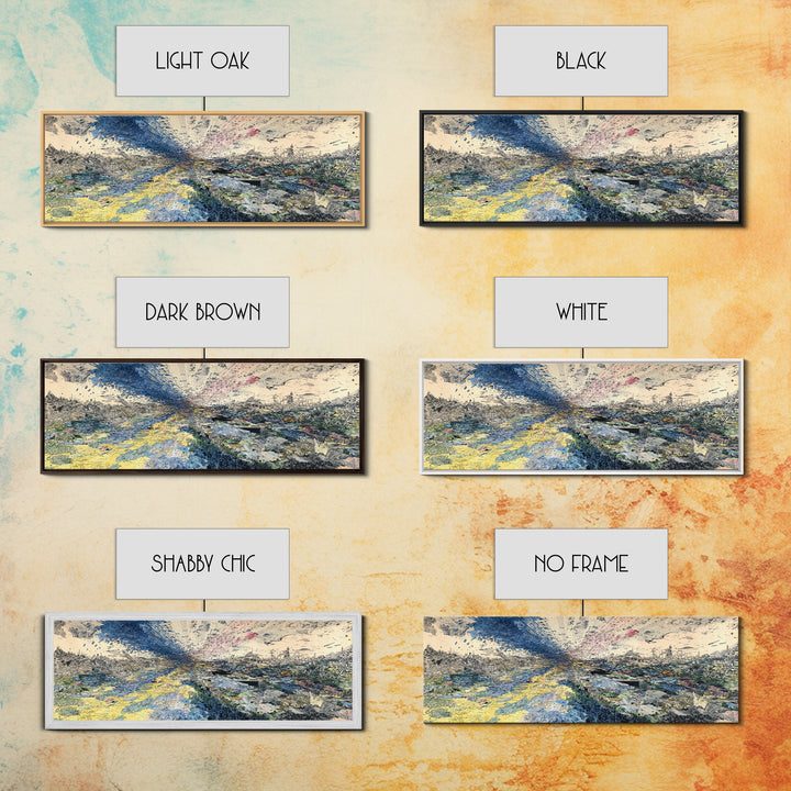 Stormy African Landscape Canvas Print, Abstract Aerial City View, Blue Yellow Modern Wall Decor, Panoramic Statement Art