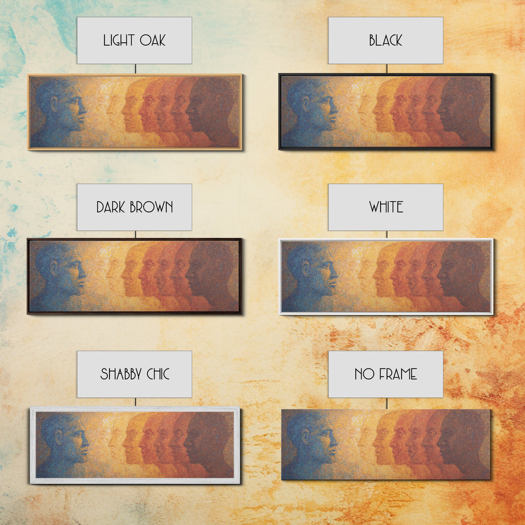 Blue And Amber African Faces Wall Art, Afrocentric Portrait, Modern Black Culture Decor, Abstract Panoramic Canvas Home Gift