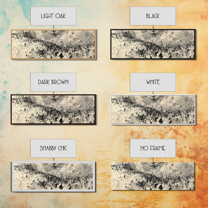 Monochrome African Migration Wall Art, Abstract Crowd Landscape, Black And White Culture Decor, Panoramic Art Print Home Gift