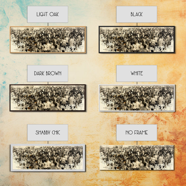 Sepia African Community Wall Art, Crowded Market Portrait, Black People Culture Decor, Panoramic Canvas Print Gift For Home