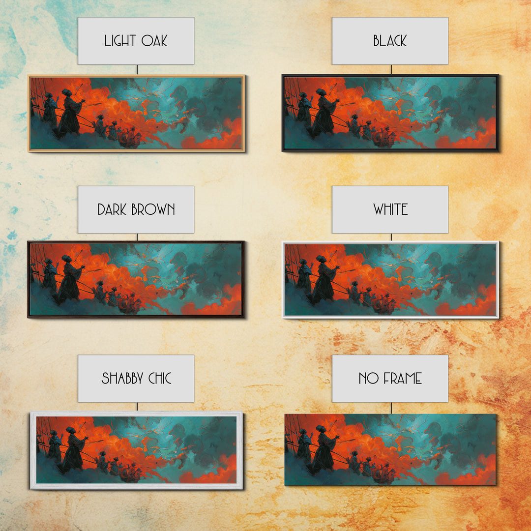 Orange Teal African Warriors In Storm Wall Art, Afrocentric Canvas Decor, Black Culture Art, Ancestral Spirit African Wall Decor