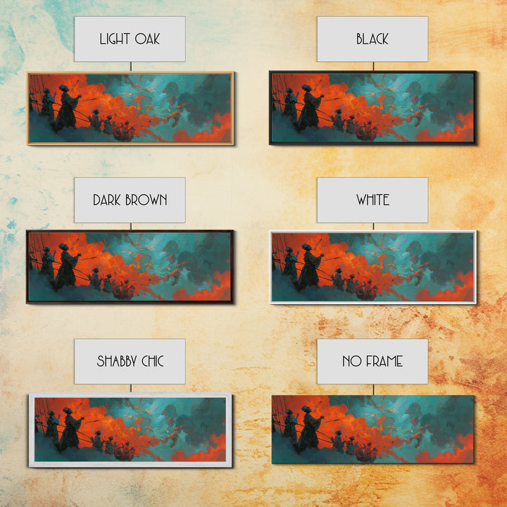 Orange Teal African Warriors In Storm Wall Art, Afrocentric Canvas Decor, Black Culture Art, Ancestral Spirit African Wall Decor