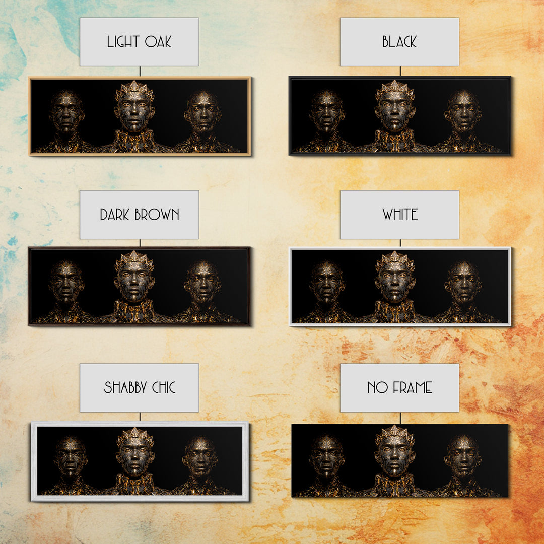 Three Crowned Black Kings In Gold Wall Art, African Warrior Art, Afrocentric Canvas Decor, Black Culture Art, Royal Portrait