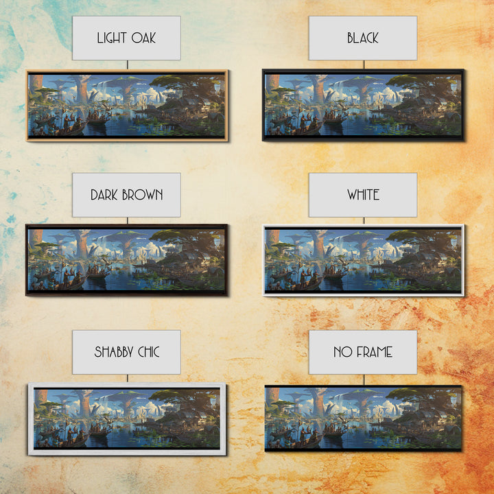 Afrofuturist African Waterfront Village Wall Art, Fantasy Baobab Landscape, Cultural Safari Decor, Unique Canvas Gift, Home Decor
