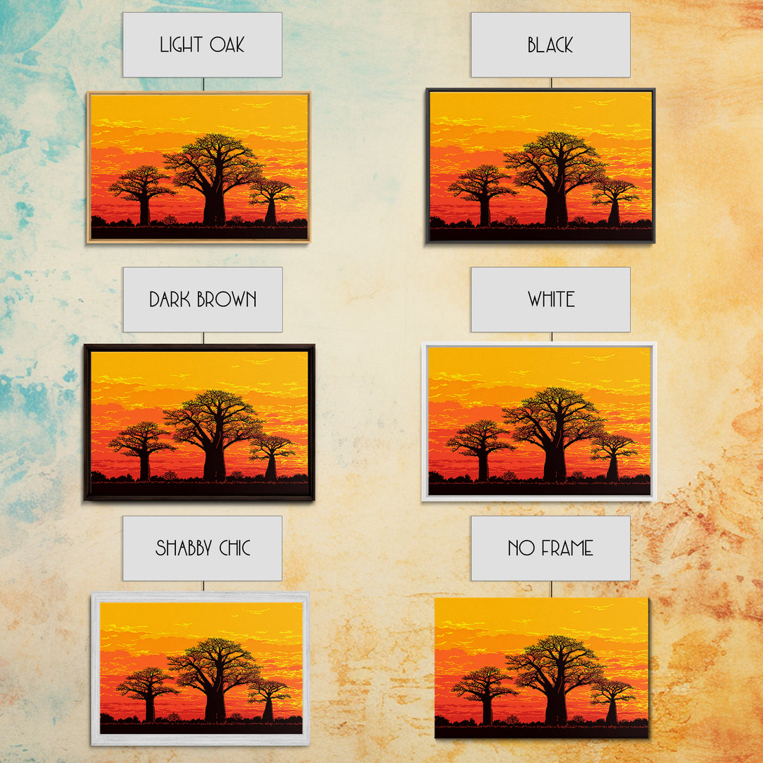 Orange Baobab Tree Silhouette Sunset Wall Art, African Landscape, Boho African Art, Burnt Orange Art, Nature Scene Art, Home Decor