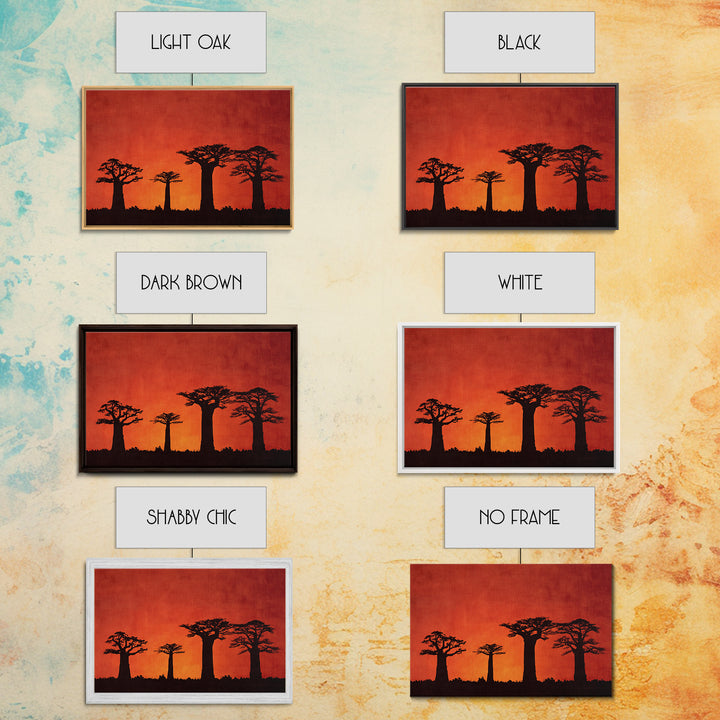 Red Orange Baobab Silhouette Horizon Canvas Print, African Tree, Burnt Orange Art, Boho Wall Decor, Rustic Decor, Home Decor