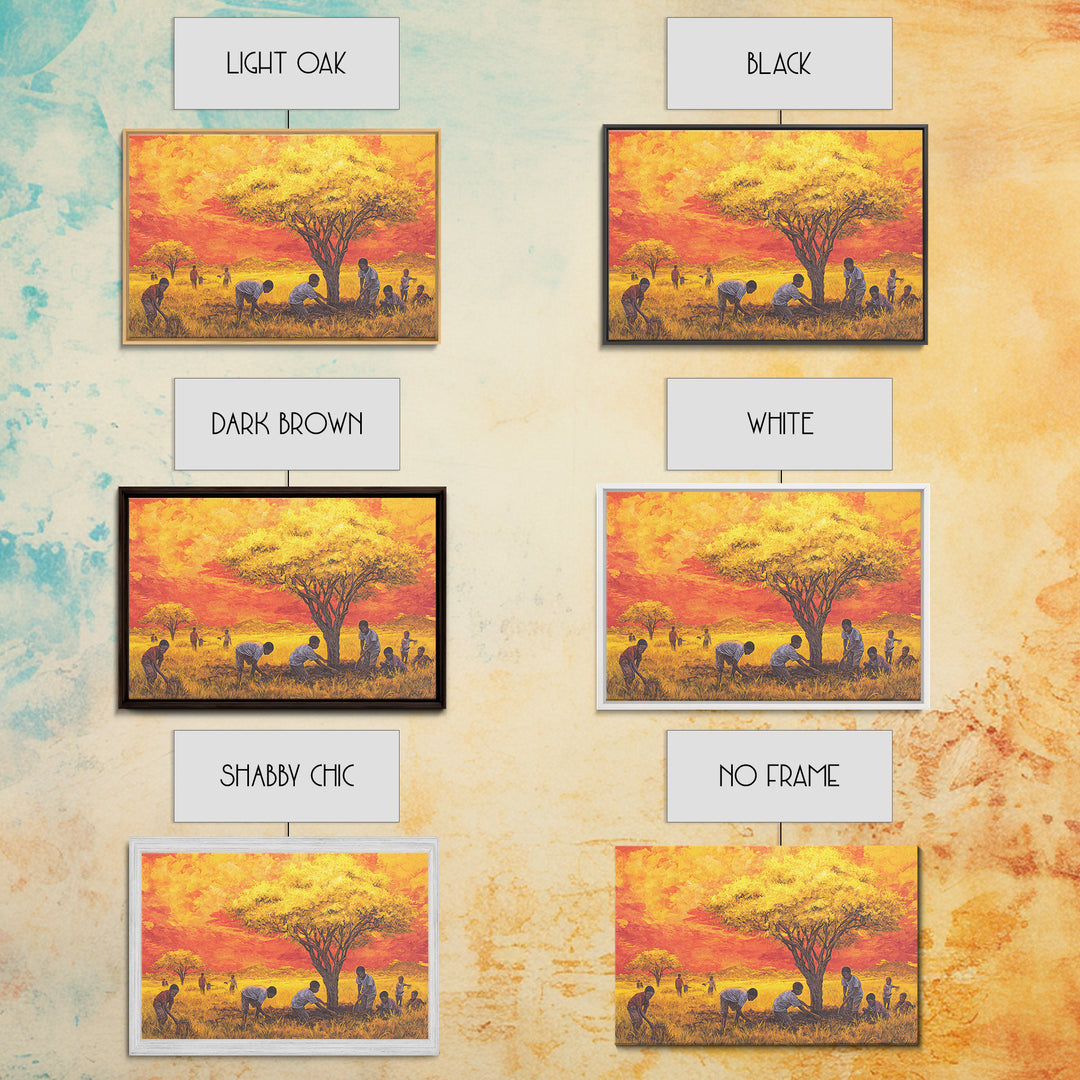 Golden Acacia Tree Planting Wall Art, African Children Landscape, Cultural Safari Decor Canvas For Living Room Home Decor Gift