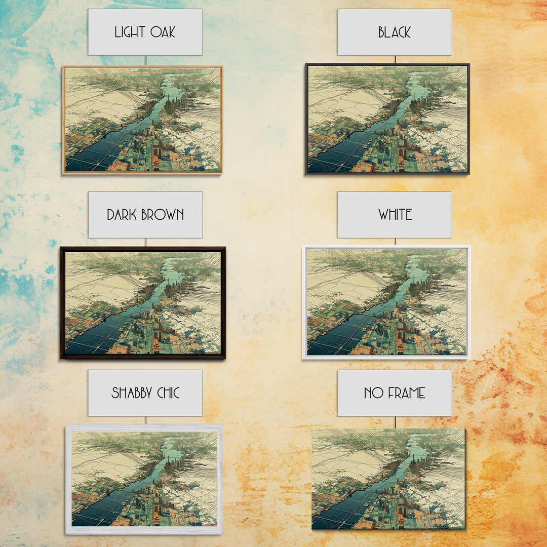 Aerial River City Map Canvas Print, Modern African Travel Inspired Wall Art, Teal Urban Landscape, Statement Office Decor Gift