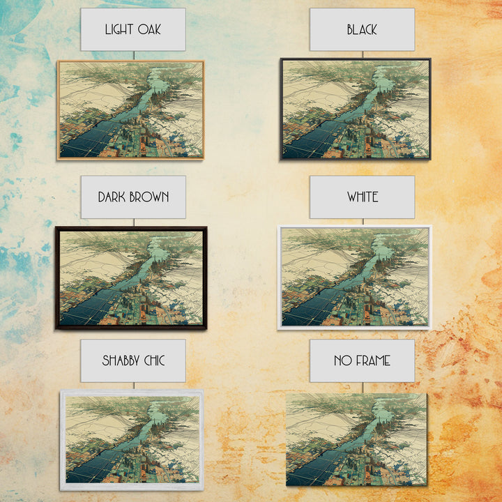 Aerial River City Map Canvas Print, Modern African Travel Inspired Wall Art, Teal Urban Landscape, Statement Office Decor Gift