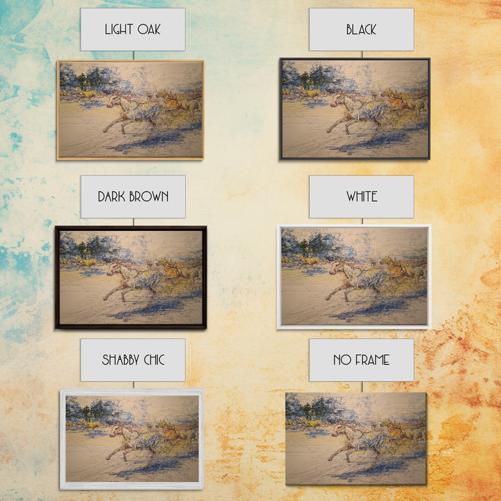 Galloping Horses In Dynamic Sketch Canvas Print, Abstract Painting, Statement Modern Wall Decor, Rustic Living Room Art Gift