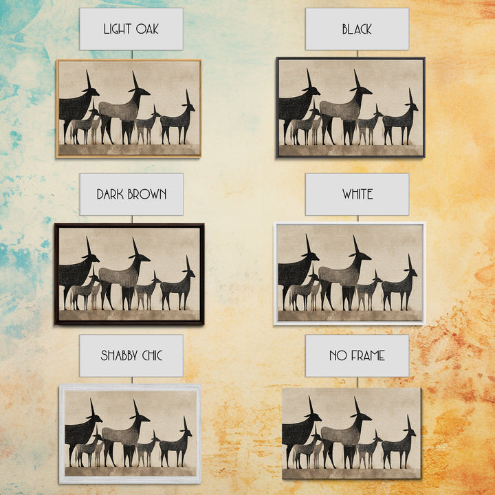 Minimalist Antelope Family Silhouette Canvas Print, African Safari Art, Neutral Tribal Decor, Beige Living Room Wall Decor
