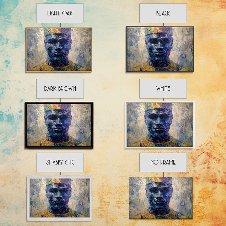 Blue Crowned African Man Portrait Canvas Print, Modern Afrocentric Art, Black Male Wall Decor, Textured Cultural Artwork