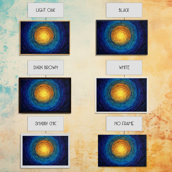Radiant Sun Spiral In Blue And Gold Wall Art, Abstract African Inspired Print, Modern Canvas Decor, Meditation Room Artwork