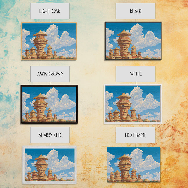Sunlit African Village Towers Canvas Print Traditional African Architecture Wall Art Earth Tone Safari Decor Cultural Art Print