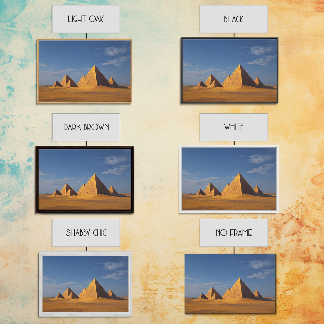 Golden Egyptian Pyramids Desert Wall Art African Egyptian Art Print Ancient African Landscape Travel Poster Home Decor Canvas Print
