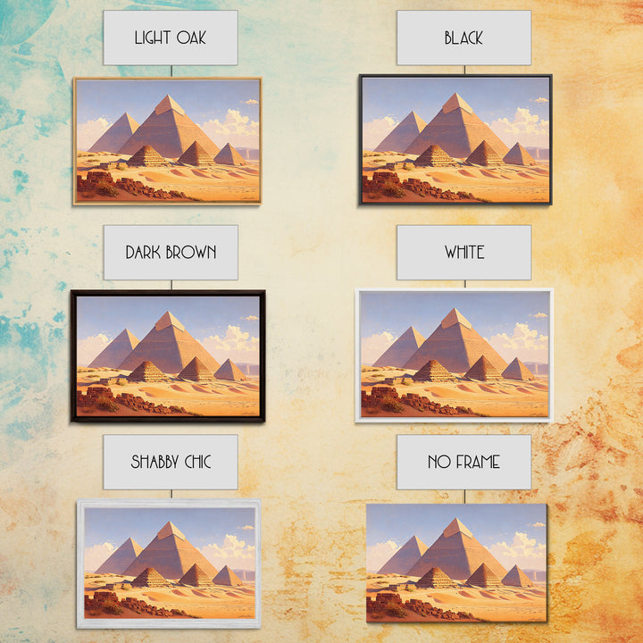 Warm Sunset Egyptian Pyramids Framed Canvas Print African Egyptian Art Ancient Desert Landscape Wall Decor Travel Poster Gift