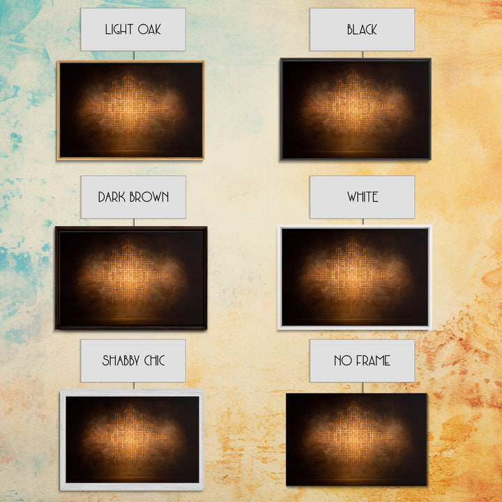 Glowing Gold Geometric Totem Canvas Print, African Abstract Wall Decor, Spiritual Symbol Art, Warm Brown Luxury Home Decor