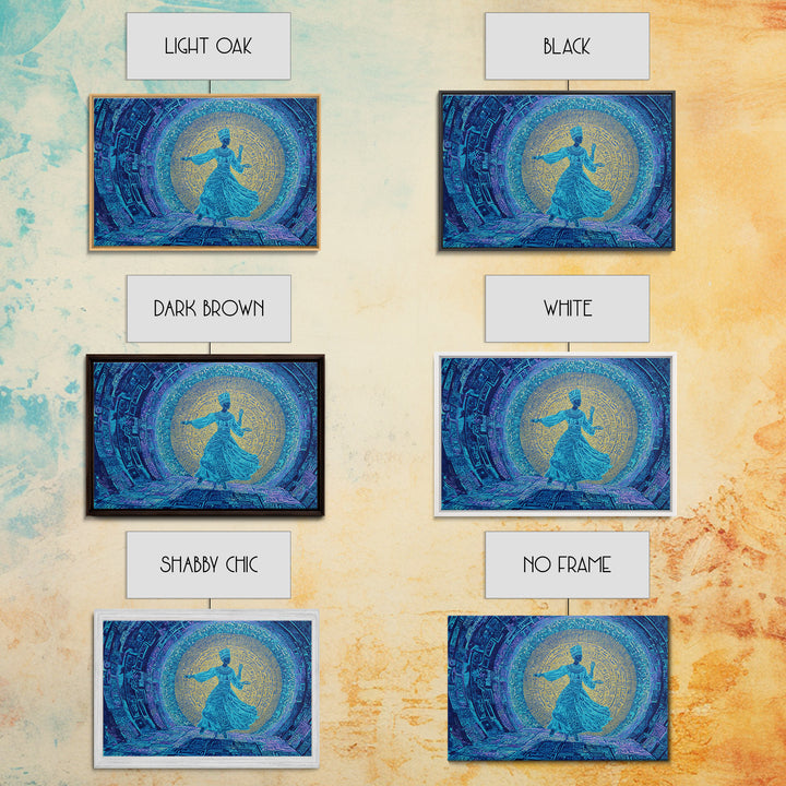 Ethereal Blue Whirling Dancer Portal Wall Art, African Inspired Spiritual Wall Decor, Teal Gold Boho Modern Canvas Print