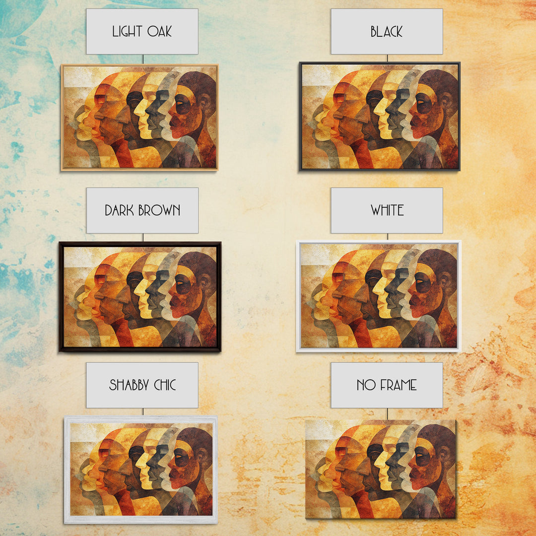 Layered African Profiles In Gold And Terracotta, Wall Art, Modern Canvas Print, Cultural Portrait Decor, Statement Gift For Home