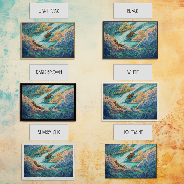 Dreamy Boats Sailing Through Clouds And Turquoise Waves Canvas Print, African Inspired Fantasy Wall Art, Colorful Decor Gift