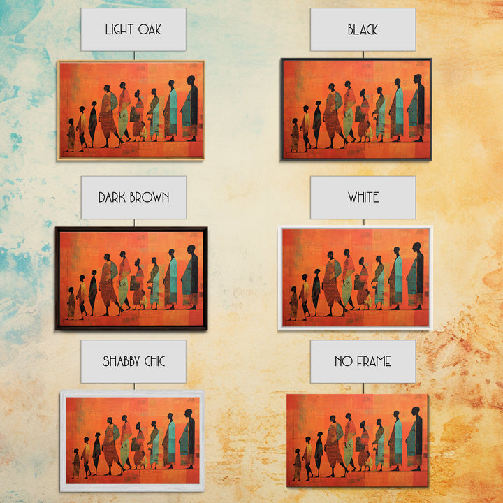 African Family Silhouette Wall Art, Orange Abstract Canvas Print, Ancestral Journey Decor, Black Culture Home Decor Gift