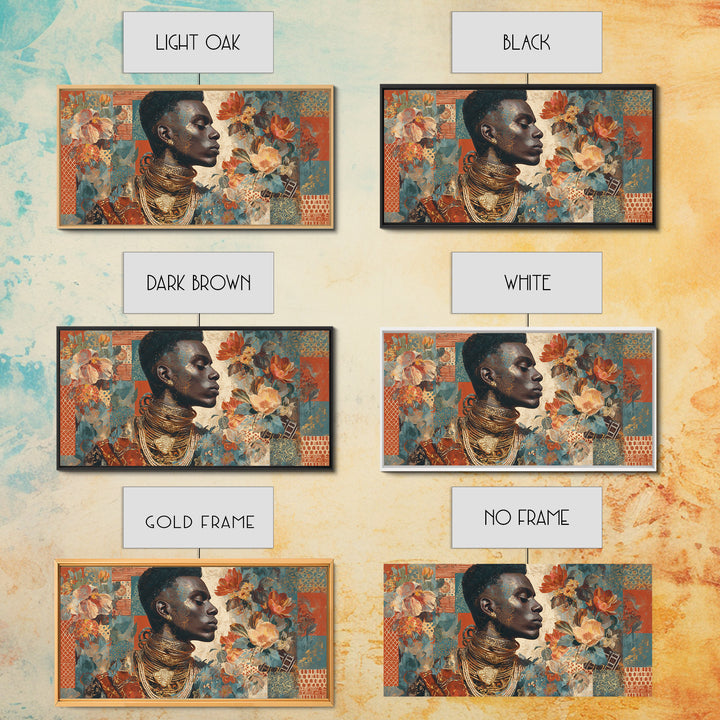 Expressive Portrait with Ornate Floral Background and Canvas Print, African Inspired Art, Abstract Art, Living Room Decor, AIA-2x1-49