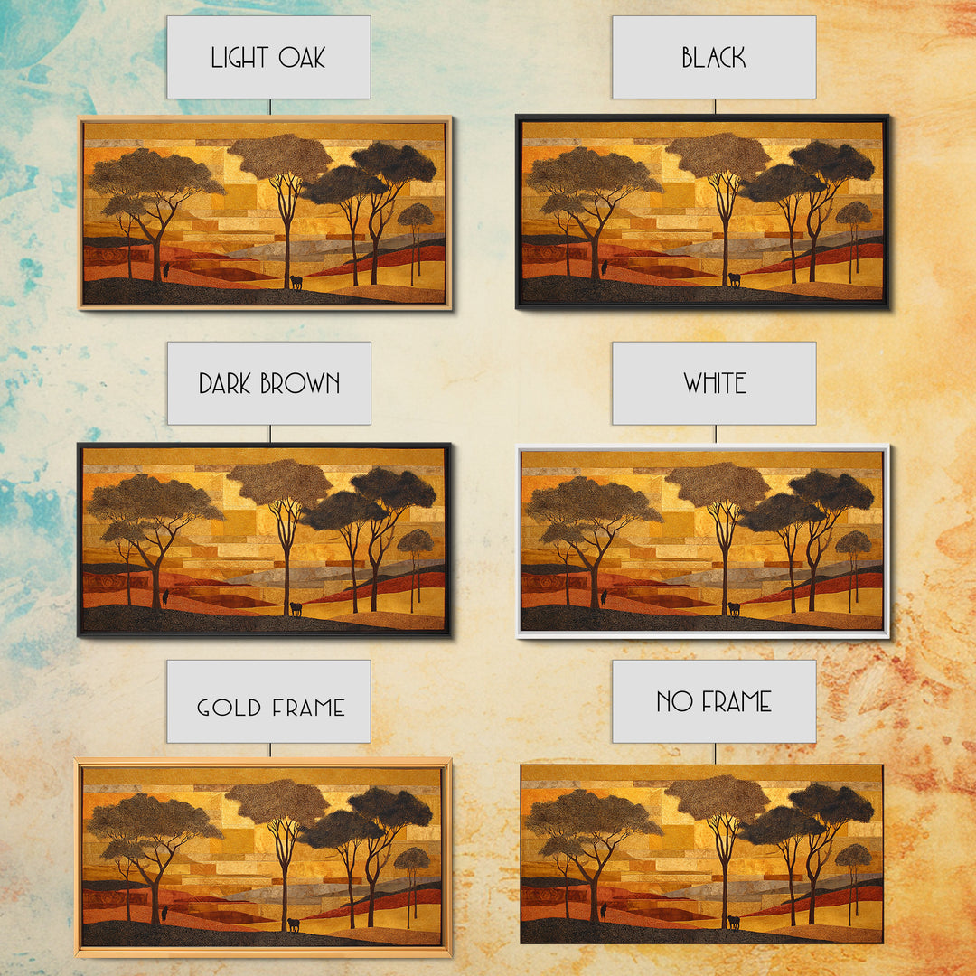 Safari Landscape with Acacia Trees and Golden Canvas Print, African Inspired Art, Bedroom Wall Decor, Living Room Decor, AIA-2x1-76