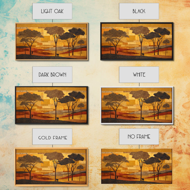 Safari Landscape with Acacia Trees and Golden Canvas Print, African Inspired Art, Bedroom Wall Decor, Living Room Decor, AIA-2x1-76