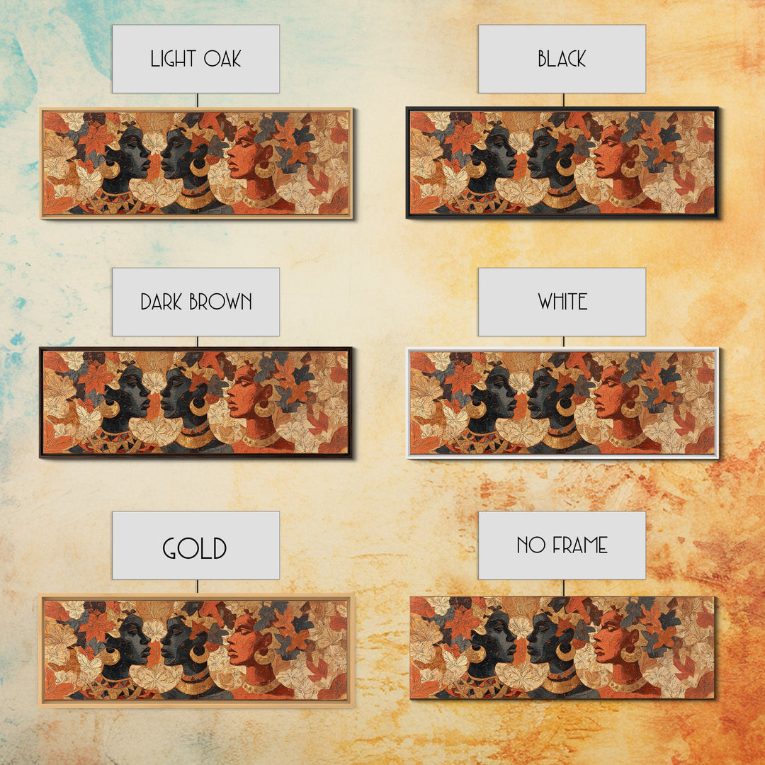 Expressive Portrait with Ornate Floral Background and Canvas Print, African Inspired Art, African Art, Living Room Decor, AIA-3x1-69