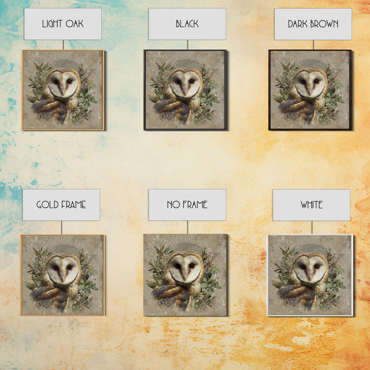 Owl with Moonlit Feathers and Celestial Accents Canvas Print, Animal Art, Nursery Decor, Living Room Decor, Oil Painting, ANI-1x1-15