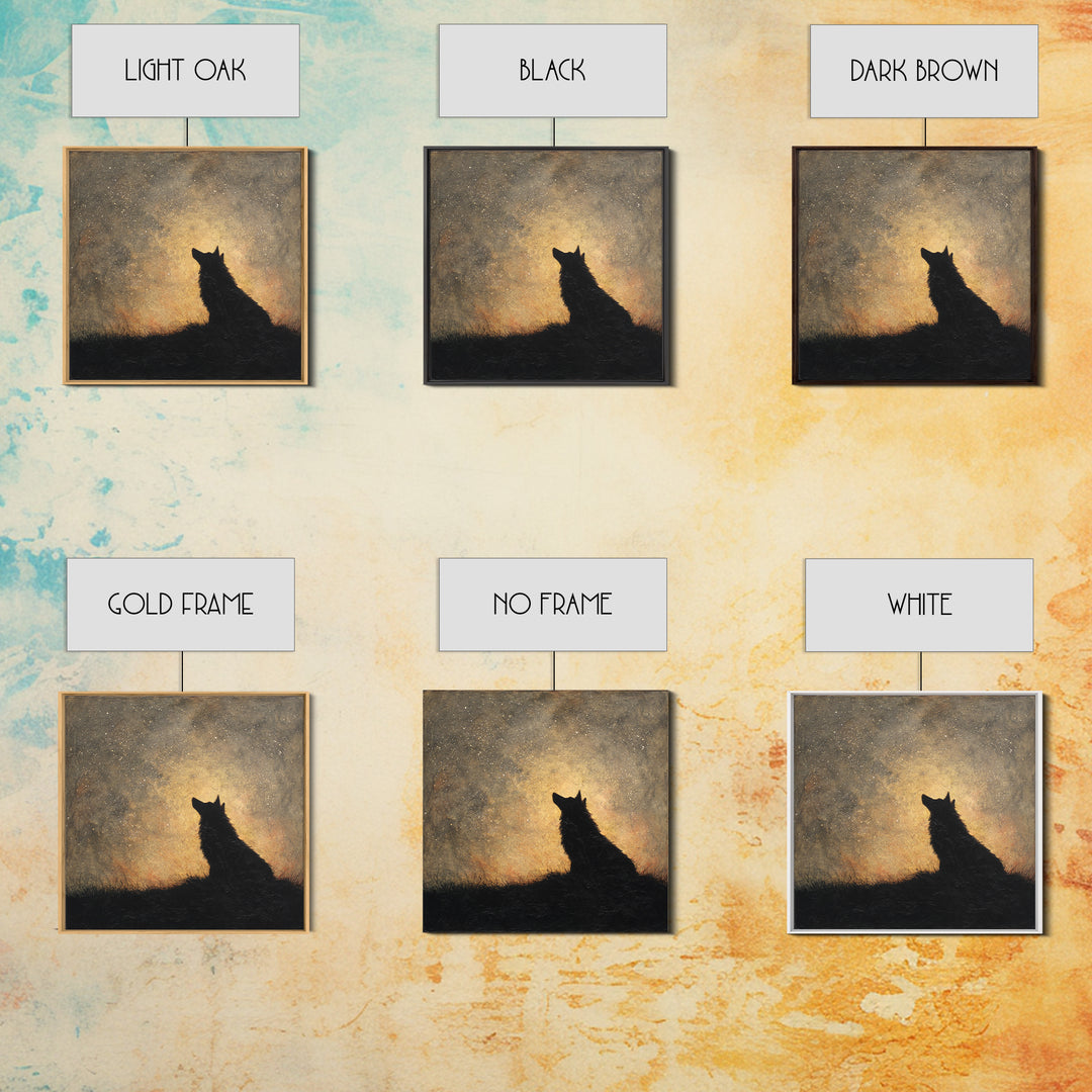 Wolf Silhouette Beneath a Star Filled Sky Canvas Print, Animal Art, Printable Art, Living Room Decor, Oil Painting, Creature, ANI-1x1-22