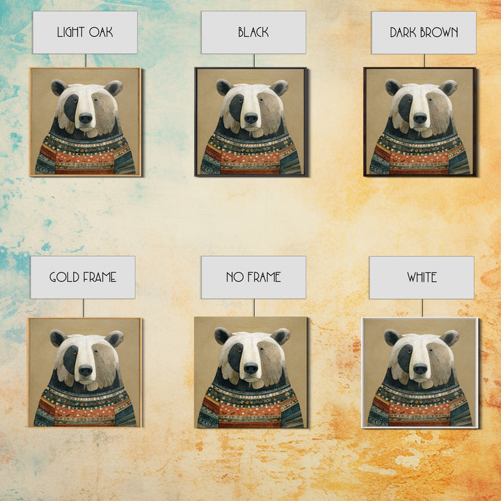 Whimsical Bear in a Patterned Sweater with Canvas Print, Animal Art, Modern Wall Art, Living Room Decor, Fine Art, Creature, ANI-1x1-26