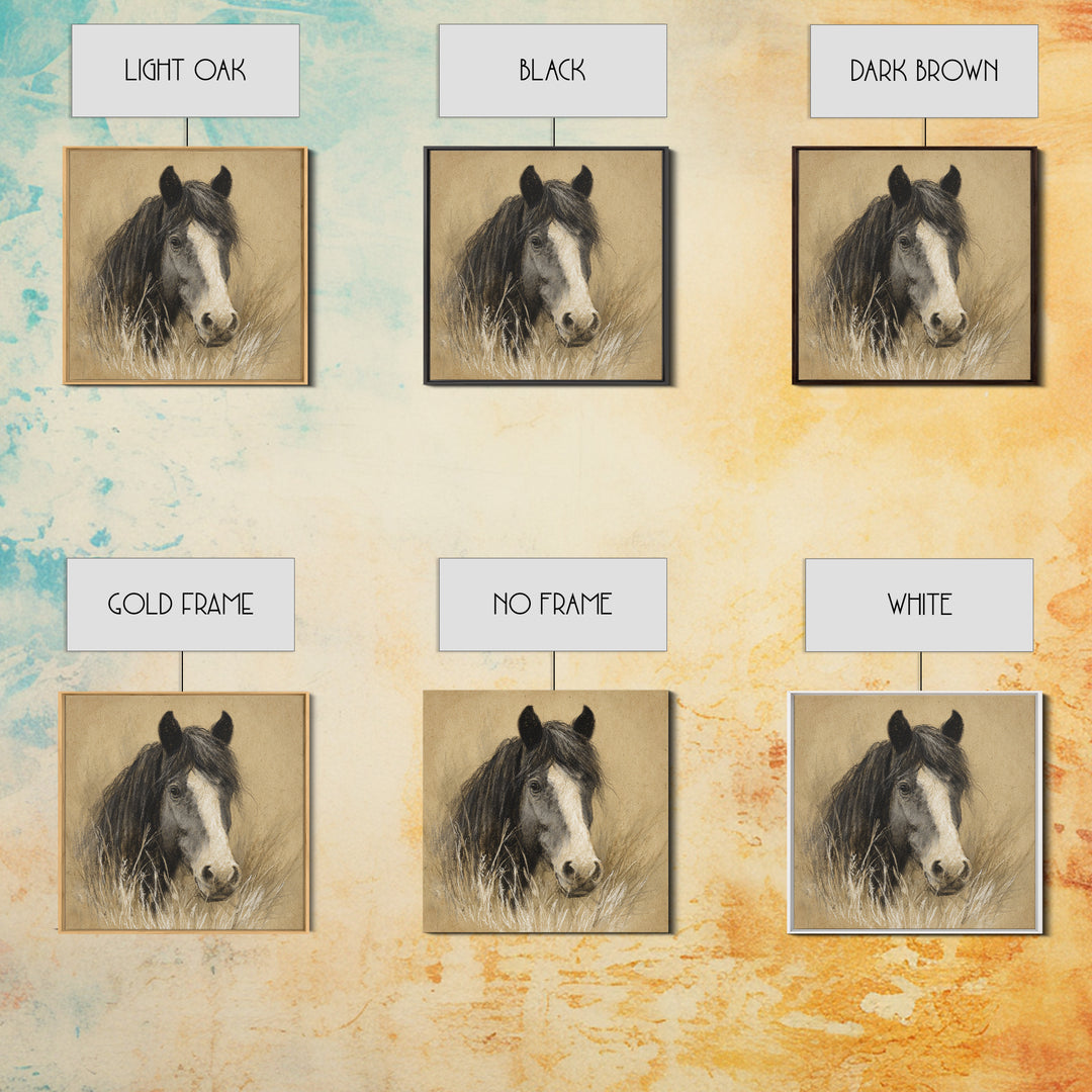 Majestic Horse Head Framed Canvas Print, Animal Art, Nursery Wall Art, Living Room Decor, Fine Art, Creature, Trendy Wall Art, ANI-1x1-27