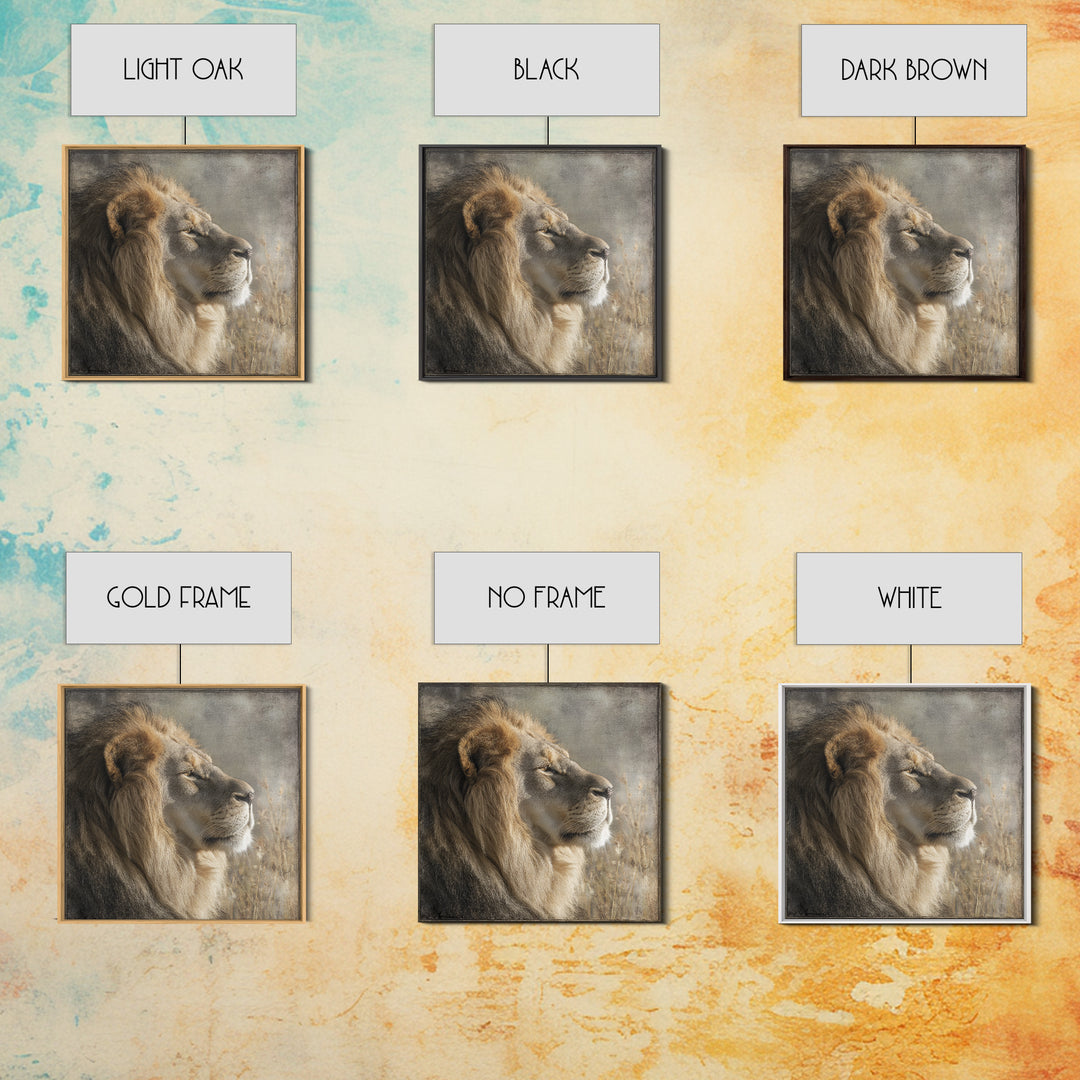 Regal Lion Profile Framed Canvas Print, Animal Art, Statement Artwork, Living Room Decor, Abstract Art, Creature, Wall Decor, ANI-1x1-33
