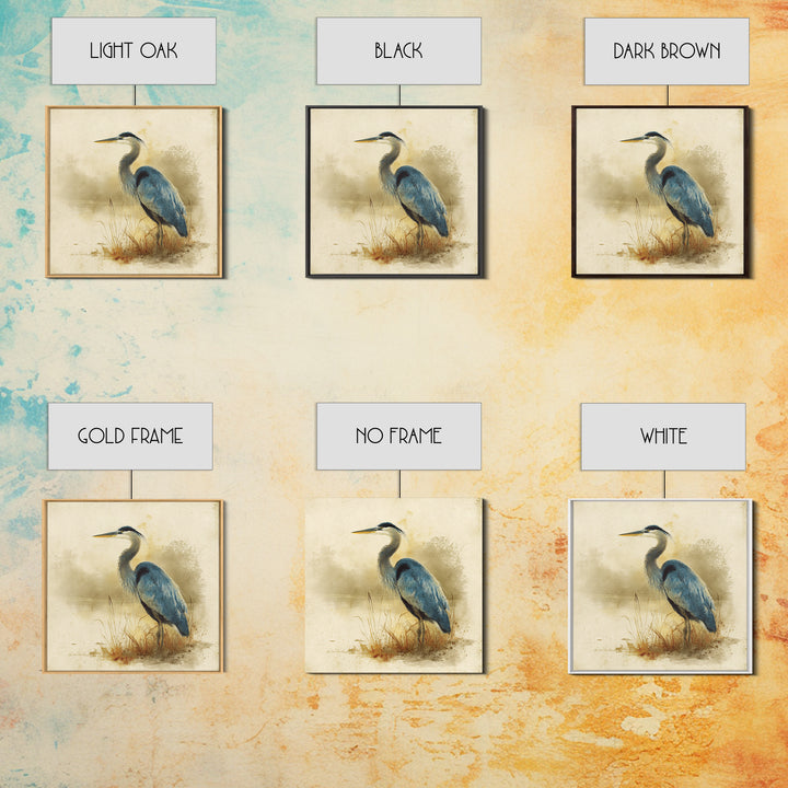 Blue Heron Standing Canvas Print, Animal Art, Printable Art, Living Room Decor, Fine Art, Creature, Downloadable Art, ANI-1x1-35