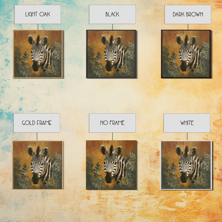 Zebra Portrait with Bold Graphic Stripe Pattern Framed Canvas Print, Animal Art, Gallery Decor, Living Room Decor, Creature, ANI-1x1-41