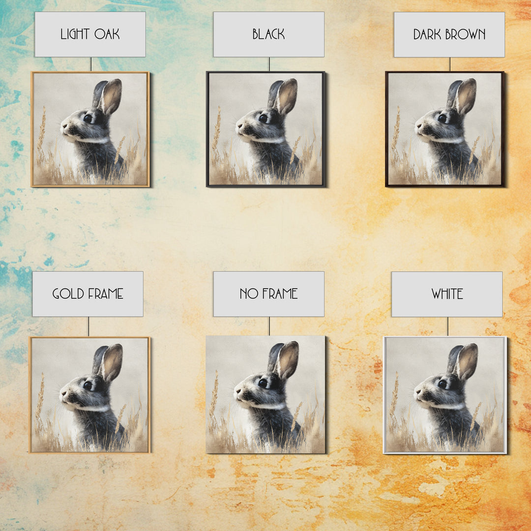 Curious Rabbit in a Soft Watercolor Meadow Canvas Print, Animal Art, Trendy Wall Art, Living Room Decor, Fine Art, Creature, ANI-1x1-5