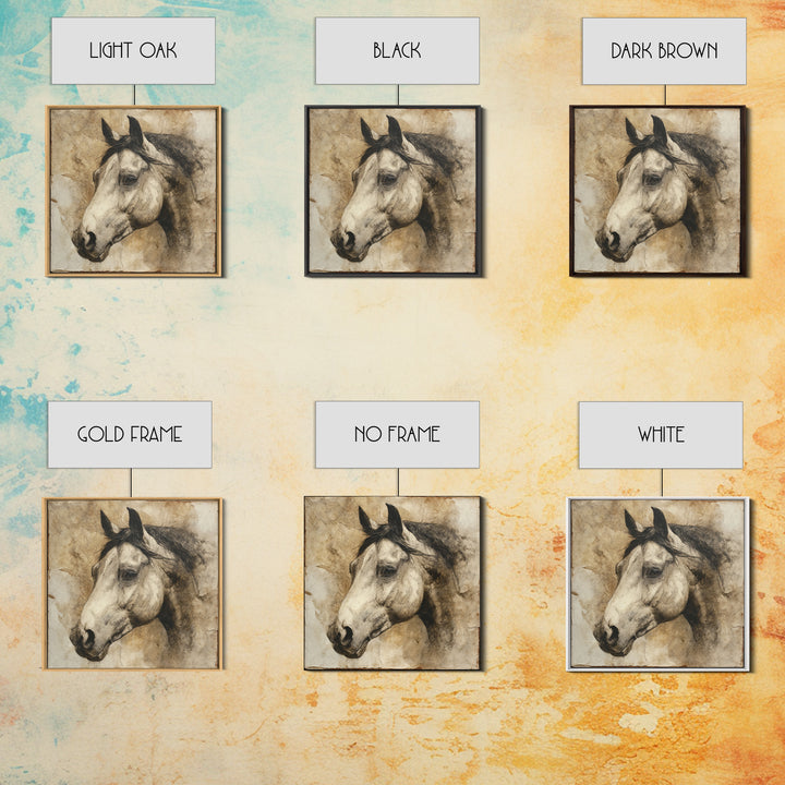 Majestic Horse Head Framed Canvas Print, Animal Art, Safari Nursery Decor, Living Room Decor, Oil Painting, Creature, ANI-1x1-51