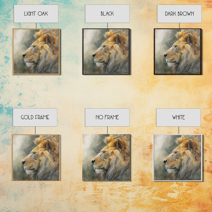 Regal Lion Profile Framed Canvas Print, Animal Art, Statement Artwork, Living Room Decor, Abstract Art, Creature, Wall Decor, ANI-1x1-57