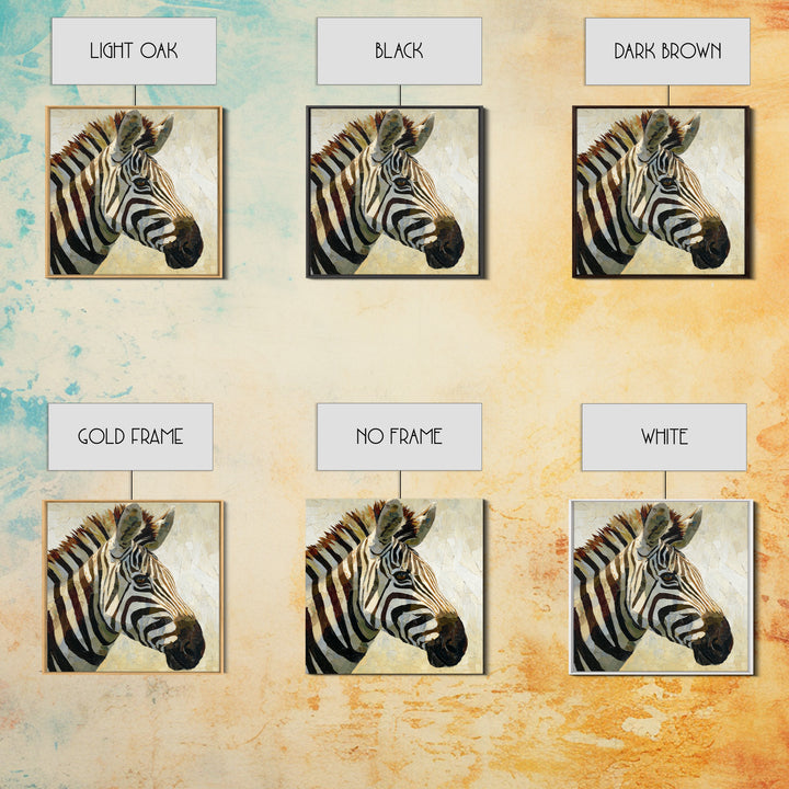 Zebra Portrait with Bold Graphic Stripe Pattern Framed Canvas Print, Animal Art, Gallery Decor, Living Room Decor, Creature, ANI-1x1-65