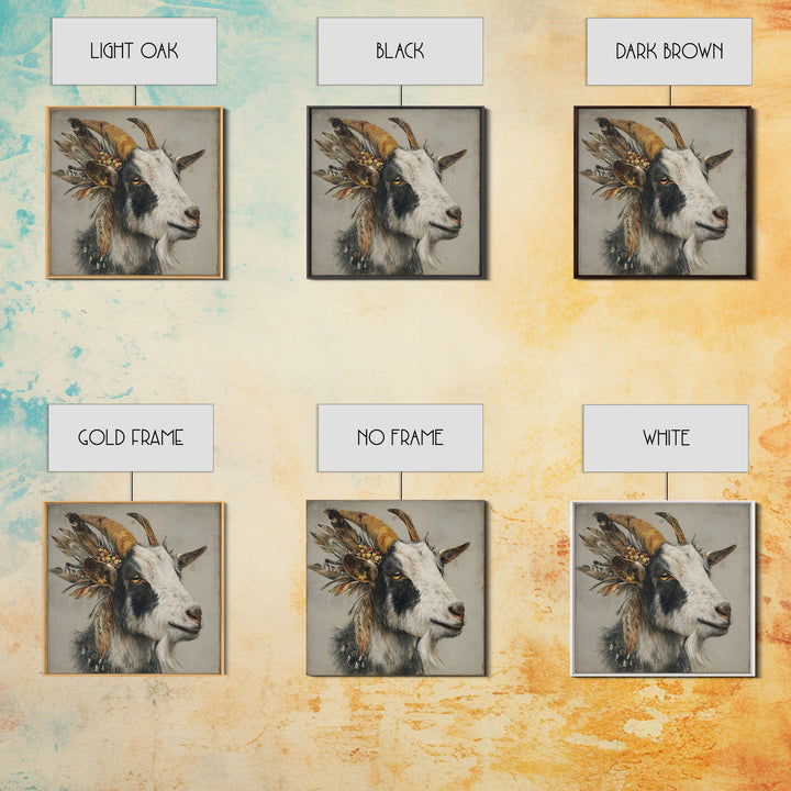 Goat Portrait with Rustic Folk Art Personality Canvas Print, Animal Art, Neutral Decor, Living Room Decor, Fine Art, Creature, ANI-1x1-69
