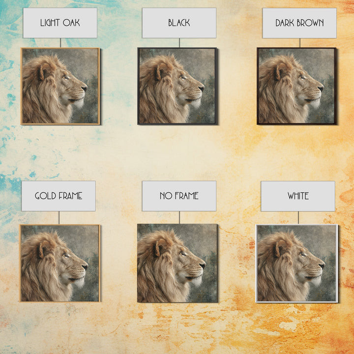 Regal Lion Profile Canvas Print, Animal Art, Textured Painting, Living Room Decor, Fine Art, Creature, Printable Wall Art, ANI-1x1-81