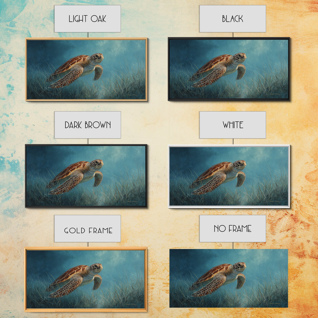Sea Turtle Drifting Through Luminous Blue Water Canvas Print, Animal Art, Fine Art Print, Living Room Decor, Creature, ANI-2x1-14
