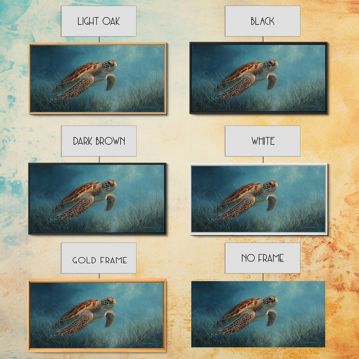 Sea Turtle Drifting Through Luminous Blue Water Canvas Print, Animal Art, Fine Art Print, Living Room Decor, Creature, ANI-2x1-14
