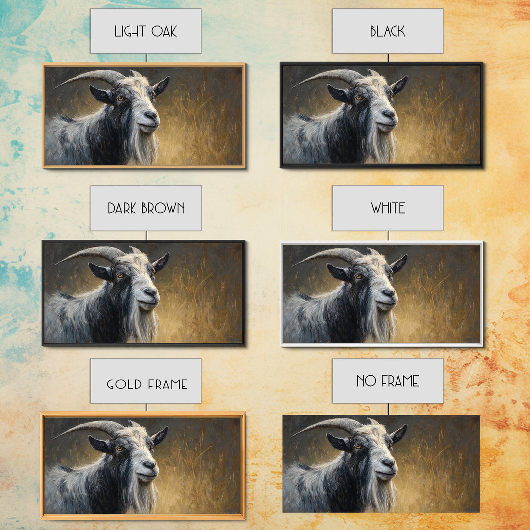 Goat Portrait with Rustic Folk Art Personality Canvas Print, Animal Art, Contemporary Art, Living Room Decor, Creature, ANI-2x1-17